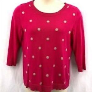 Croft & barrow pink polka dot sweater 3/4 sleeves